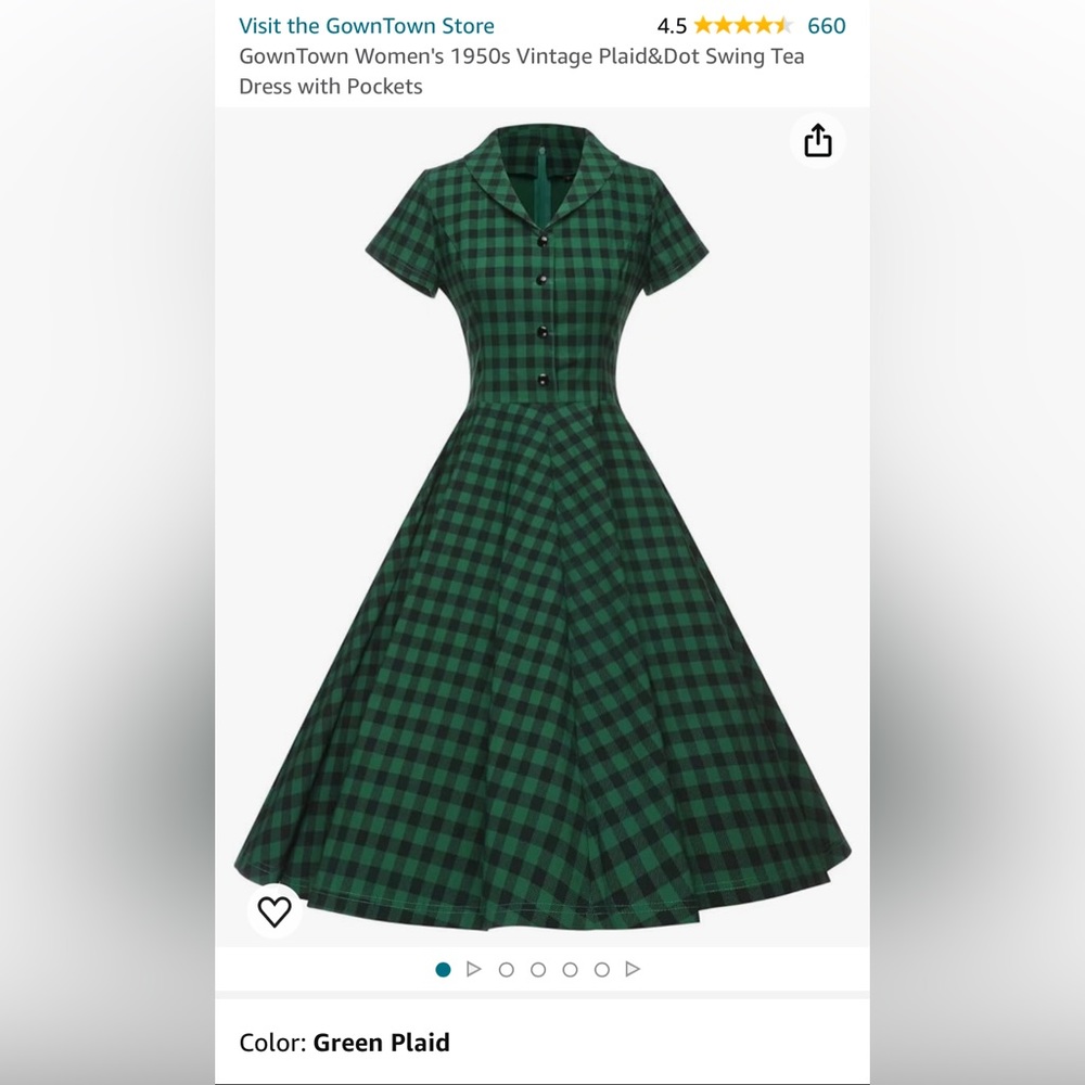 GownTown Women's 1950s Vintage Plaid&Dot Swing Tea Dress with Pockets